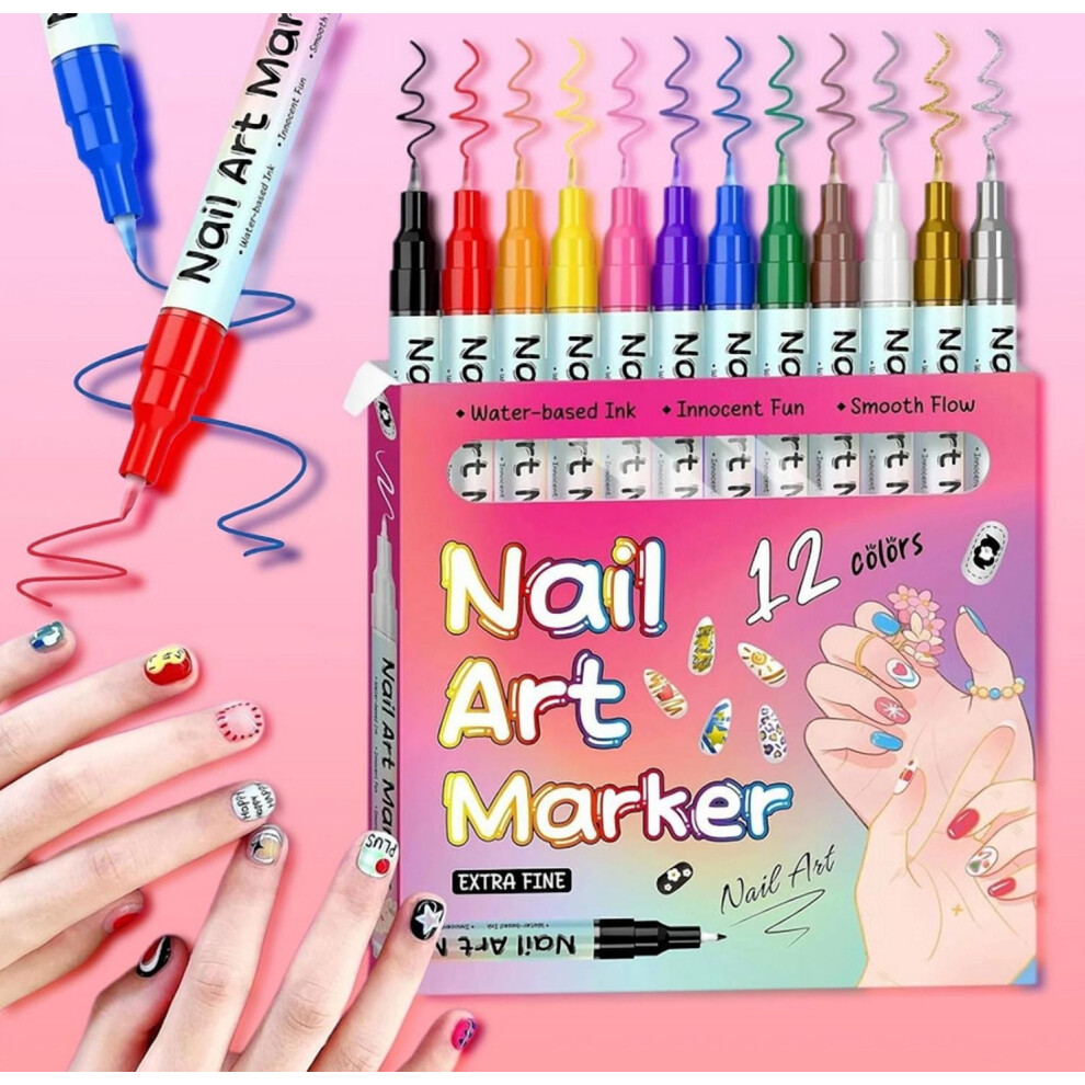 Nail Art Pens Set 0.5mm Fine Tip 12 Colors