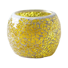European Glass Candle Holder – Geometric Design, 8.5 x 7