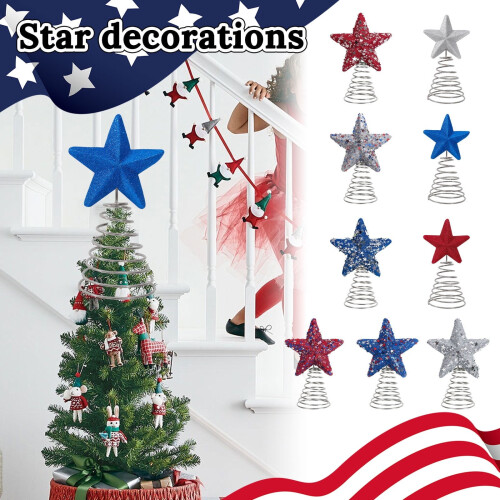 Patriotic Star Tree Topper – Red Blue Sequin Foam