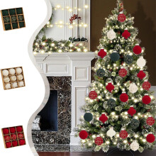 9-Piece Red Flocked Christmas Ball Ornaments
