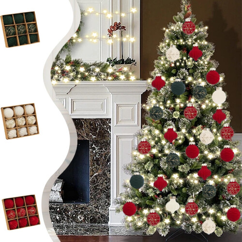 9-Piece Red Flocked Christmas Ball Ornaments