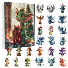 Calendar de Advent de Crăciun cu dragoni, ornamente acrilice, 24