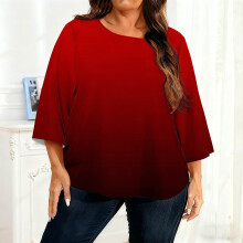 Dame Plus Size Gradient Farve Casual Trekvartærmet Rund Hals Top Løs Komfortabel Pasform Alsidig Til Daglig Weekend Udendørs Afslappet Brug