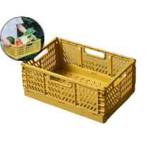 Plastic Collapsible Crate, Stackable Folding Storage Crate for Organization for Adults, Foldable Plastic Crate(Yellow)