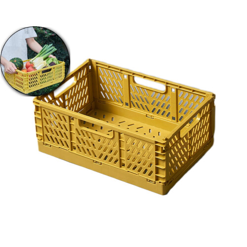 Plastic Collapsible Crate, Stackable Folding Storage Crate for Organization for Adults, Foldable Plastic Crate(Yellow)