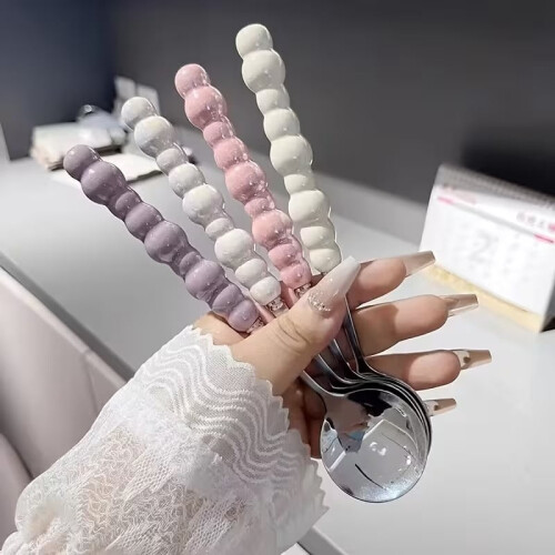 Conjunto de 4 colheres de aço inoxidável com acabamento perolado