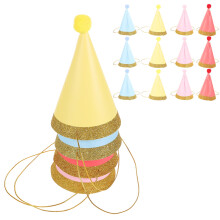 Chapeaux de fête à pompons, couleurs assorties, 12 pièces