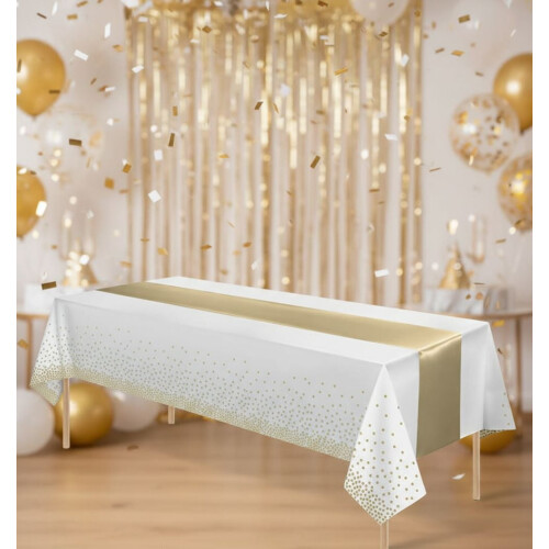 Nappe à pois noirs et or rose avec satin