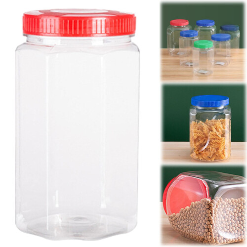 Clear Plastic Storage Jars with Red Lids – Airtight &