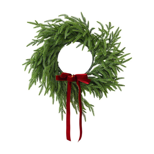 Heart-Shaped Christmas Wreath with Red Ribbon Bow