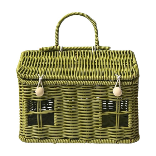 House-Shaped Rattan Basket with Lid and Handle