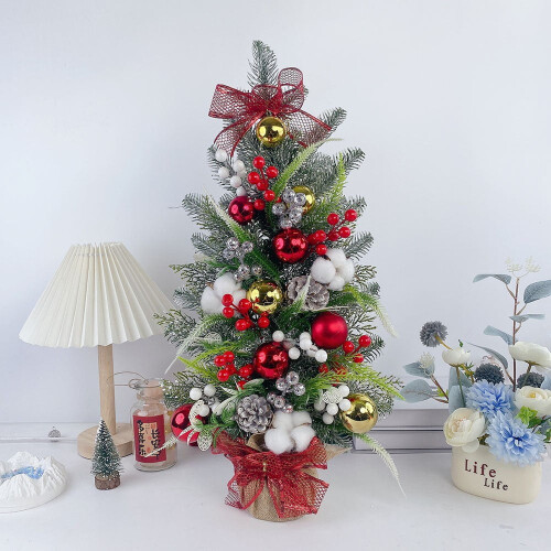 40cm Snow-Frosted Mini Christmas Tree – Pre-Decorated