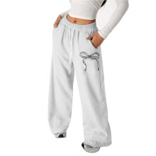 Girl Pants with Bow & Drawstring, Loose Fit Lightweight Trousers for School & Play – White, Ages 12–13