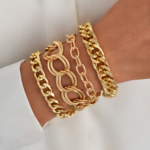 4-teiliges Armbandset für Damen, 14 Karat vergoldet