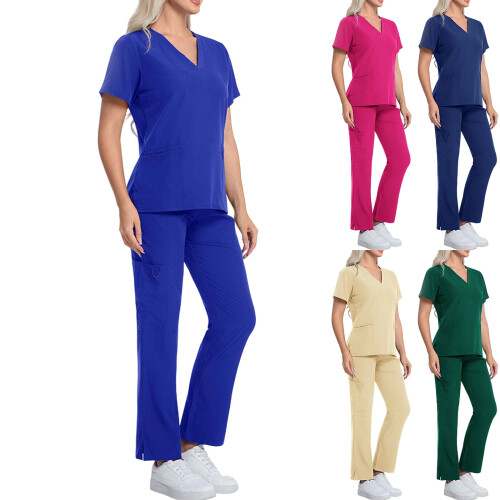 Ensemble de blouse d'infirmière : haut uni à manches courtes et cordon de serrage
