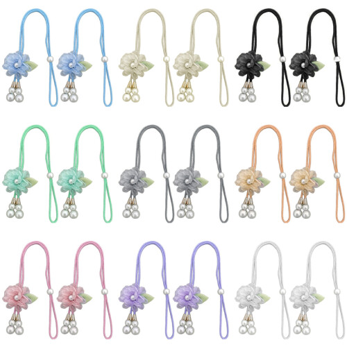 Adjustable Window Curtain Tiebacks Set Floral Pearls-beige1 1