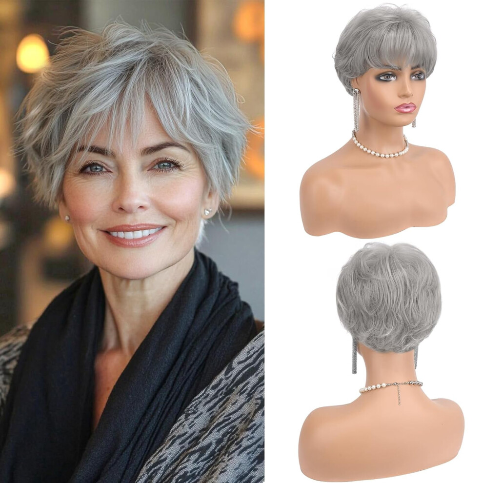 Grey pixie wig for women synthetic heat-resistant short
