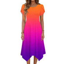 Damemode Afslappet Kjole med Gradient Farver 3/4 Ærmer V-hals Løs Flagrende Kjole Blød Stretch Bekvem til Forår Sommer Dagligt Outfit