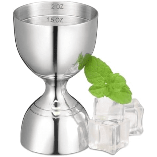 Cocktailjigger i rustfritt stål, 2 oz / 1 oz, dobbeltsidig