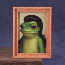Kühlschrankmagnet mit Froschmotiv im Retro-Bilderrahmen-Design, 6 x 8 cm