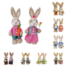 2 db-os húsvéti nyuszi figurák szalmaszálból 23 cm és 35 cm