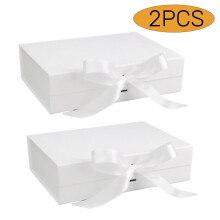 Boîtes cadeaux blanches avec couvercle et raphia 10,5 x 7,5 x 3,1 po (2