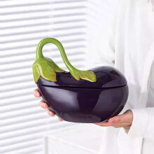 Bol à soupe en céramique violette aubergine avec couvercle
