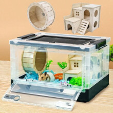 Cage pliable et portable pour hamster avec roulettes, noire