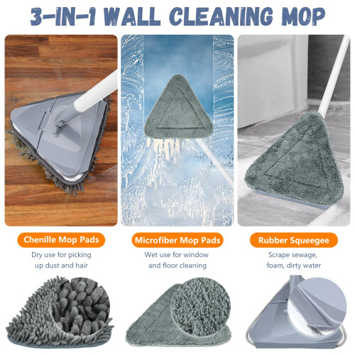 TAOPE Wall Cleaning Mop, Ceiling Cleaner Tool Duster with 200 CM Long Handle, Grey Window Cleaning Equipment Foldable Mop with 6 Replacement 1
