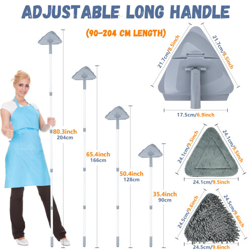 TAOPE Wall Cleaning Mop, Ceiling Cleaner Tool Duster with 200 CM Long Handle, Grey Window Cleaning Equipment Foldable Mop with 6 Replacement 2