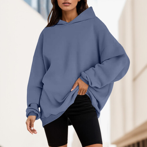 Γυναικείο oversized soft pullover hoodie, ελαφρύ casual loungewear – μπλε, συμβατό με φθινόπωρο/χειμώνα 1