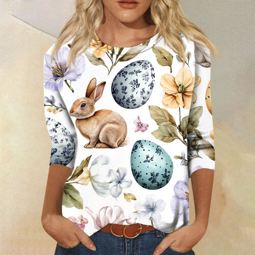Γυναικείο Πασχαλινό T-Shirt με μανίκια 3/4 με στρογγυλή λαιμόκοψη S-3XL 1