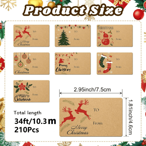 Christmas Gift Tags Stickers Roll – Kraft To/From Labels 1