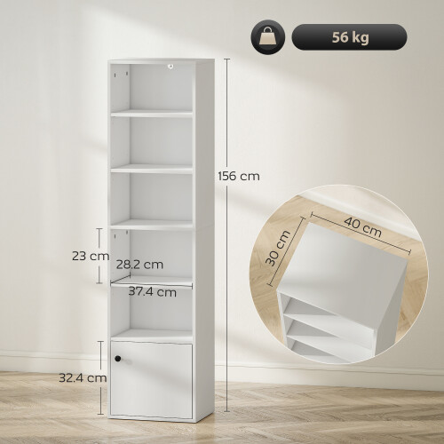 Homcom HOMCOM Tall Bookcase, 6-Tier Bookshelf with 3 Adjustable Shelves, White 2