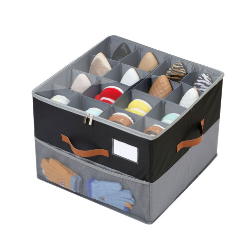 Sturdy Shoe Storage Bin with Reinforced Handles and-black gray