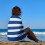 Serviette de plage bleu roi à rayures blanches extra large 30x60 5