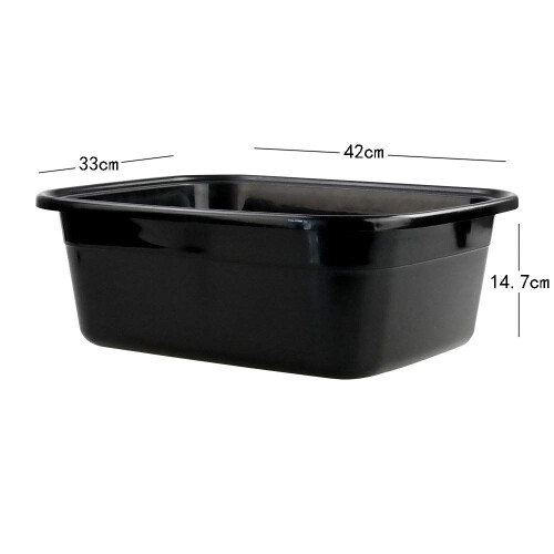 Rinboat Rectangle Plastic Washing Up Bowls,16 L Black Basins, 2-Pack 1
