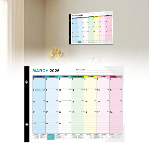 Tisch- oder Wandkalender 2026, 12 Monate, großes liniertes dickes Papier 1