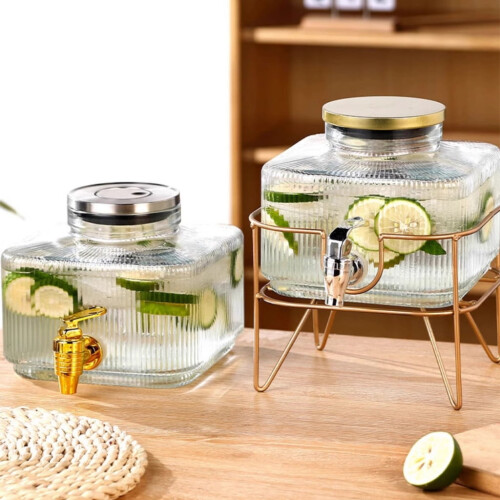 Drikkedispenser i klart glas, rustfri metallåg, 2,5 gallon 1