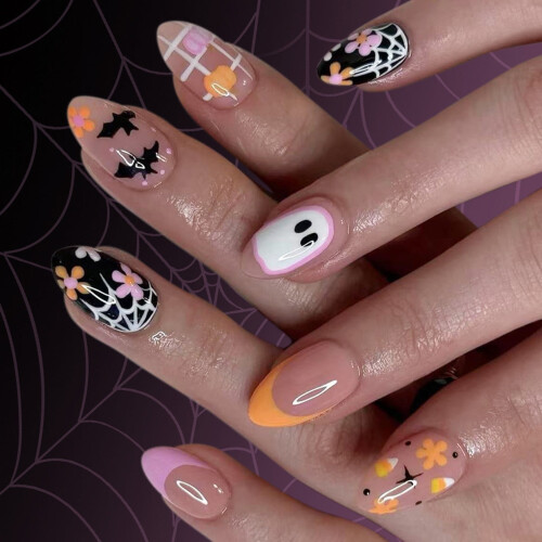 Halloween-pressnaglar – mandelformade med fladdermusdesign, 1