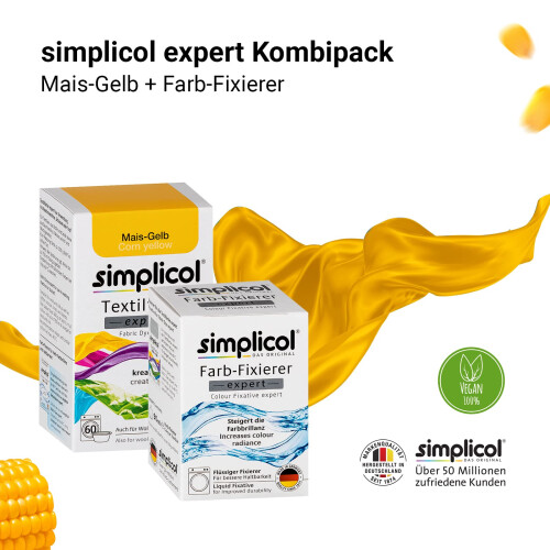 Simplicol Fabric Paint Expert + Colour Fixer Combi Pack Mais-gelb 12101 2