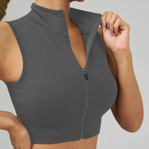Γυναικείο φανελάκι Tank Top, άνετο και casual, με ψηλό λαιμό και φερμουάρ, γρήγορο 1