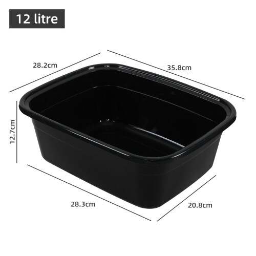 Aninhao 12 Litre Rectangular Washing Up Bowl for Sink, Black Plastic Dish Wash Basin, 4 Pack 2