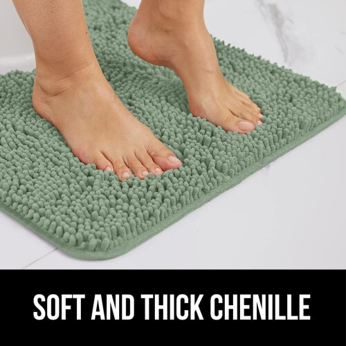 Χαλί Μπάνιου Chenille 24x17in Πράσινο Φασκόμηλου – Μαλακό, Απορροφητικό & 2