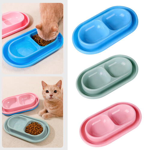 Modern Ants Resistant Plastic Cats Bowl Set Double Dish-Blue S 2