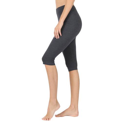 Women's Essential Basic Cotton Spandex Stretch Below Knee Length Capri Leggings 1