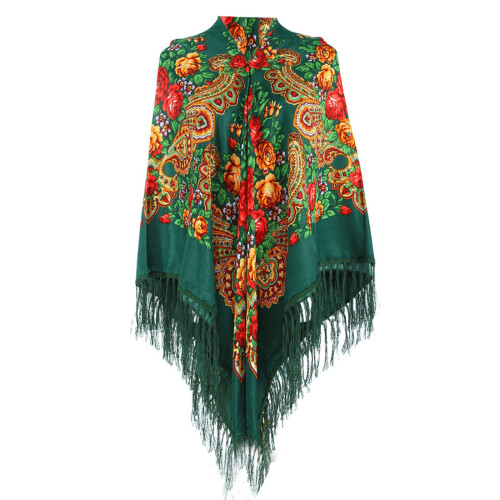 Polyester Shoulder Wrap Unisex Scarf Shawl Ethnic-dark green