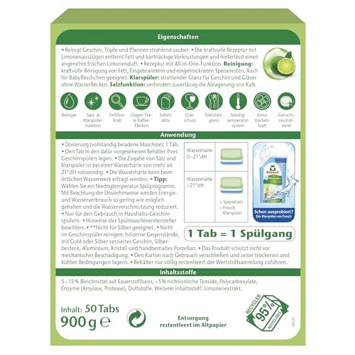 Frosch Lemon Dishwasher Tablets 50 (1000 g) 1
