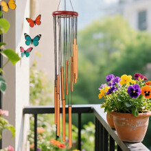 Carillon éolien d'extérieur en métal, 12 tubes, 58 cm, or rose
