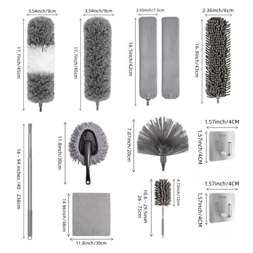 12 Pcs Feather Duster, Microfibre Feather Duster Bendable Extendable Washable Cobweb Duster with 100 inches Long Telescopic Duster, for Cleaning 1